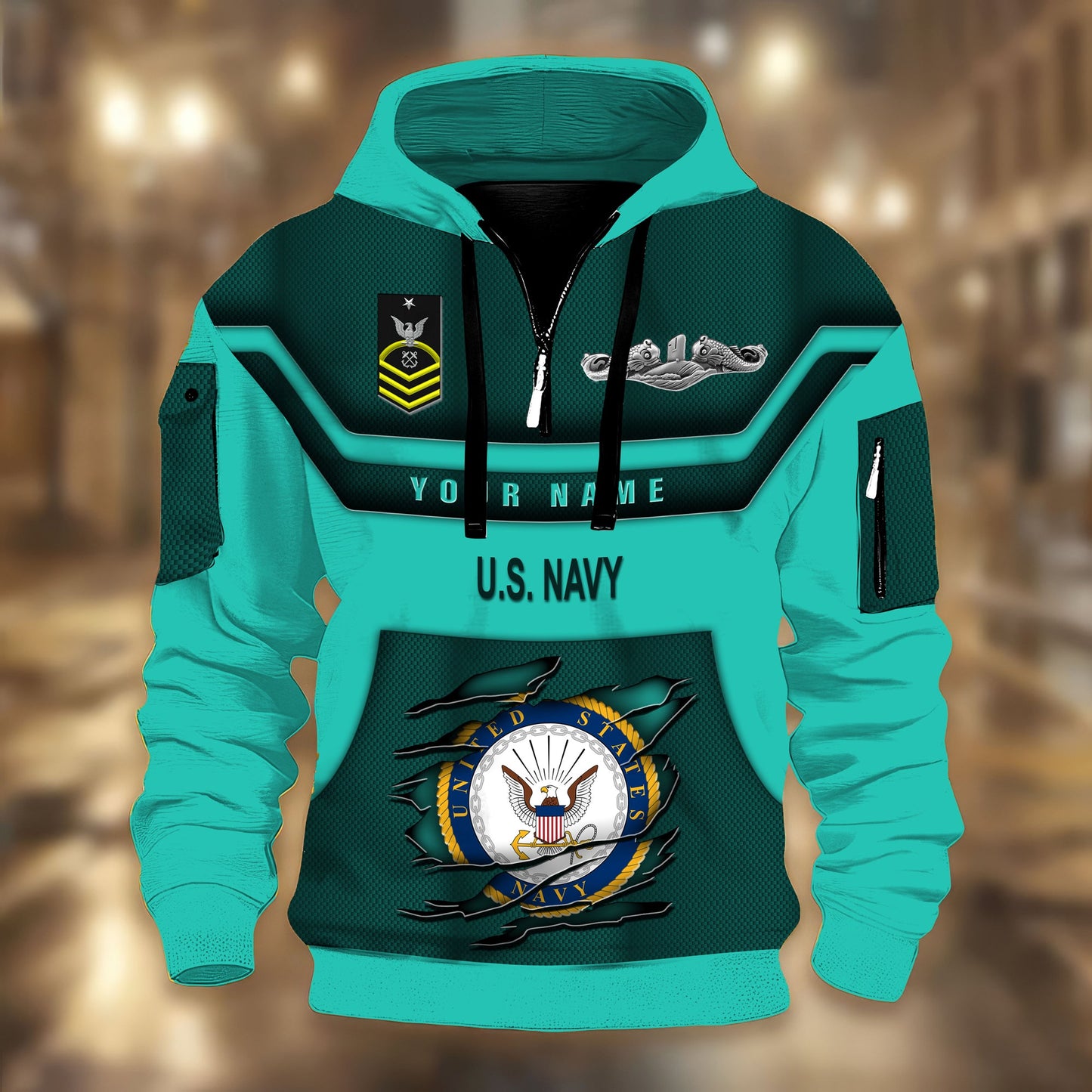 Navy Badge - Personalized US Soldier/ Veteran 3D Half-zip Hoodie -17508096