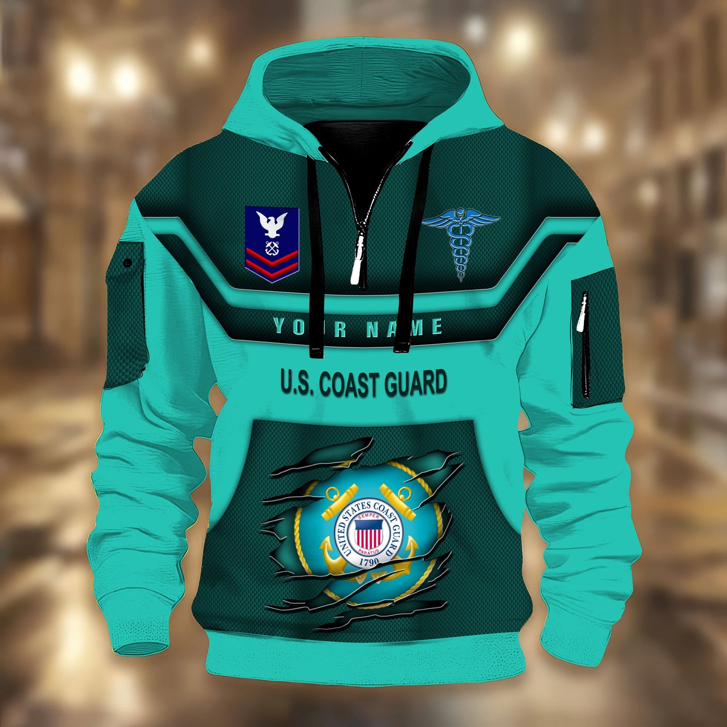 Coast Guard Rating - Personalized US Soldier/ Veteran 3D Half-zip Hoodie -17508096