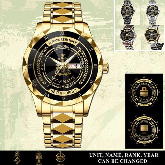 Personalized Canada Soldier/ Veteran With Rank And Name Gentleman Crystal Metal Watch - 17446752