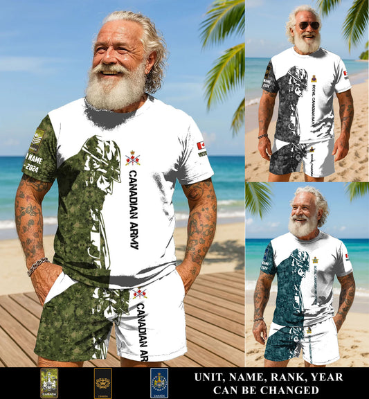 Personalized Canada Soldier/ Veteran Camo With Name, Year And Rank Combo T-Shirt + Short 3D Printed - 17262720