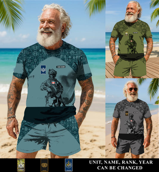 Personalized Canada Soldier/ Veteran Camo With Name And Rank Combo T-Shirt + Short 3D Printed  - 17104608