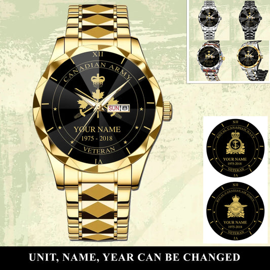 Personalized Canada Soldier/ Veteran With Name And Year Gentleman Crystal Metal Watch - 17105472