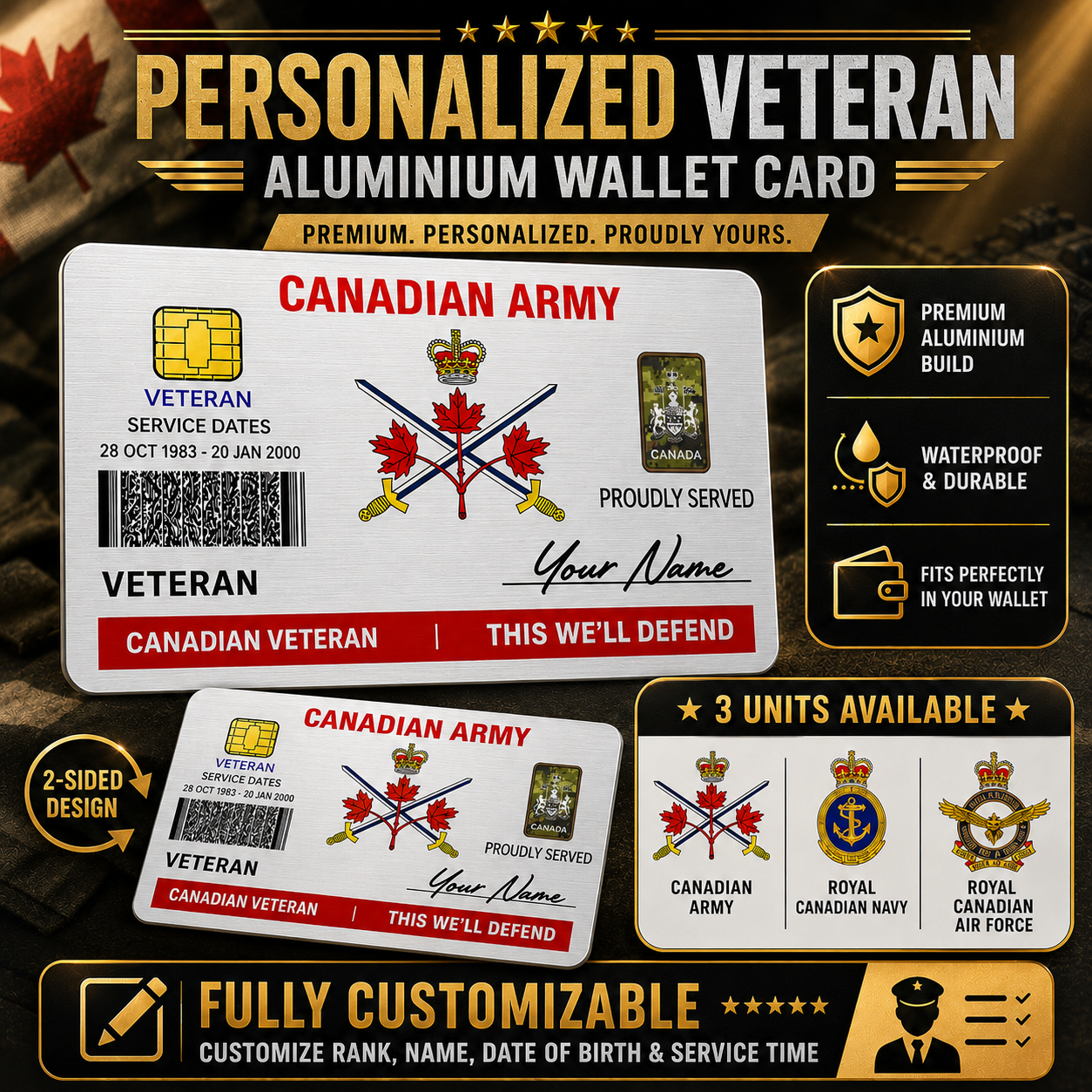 Personalized Canada Soldier/ Veteran With Rank, Name And Year Aluminum Wallet Card - 17671392