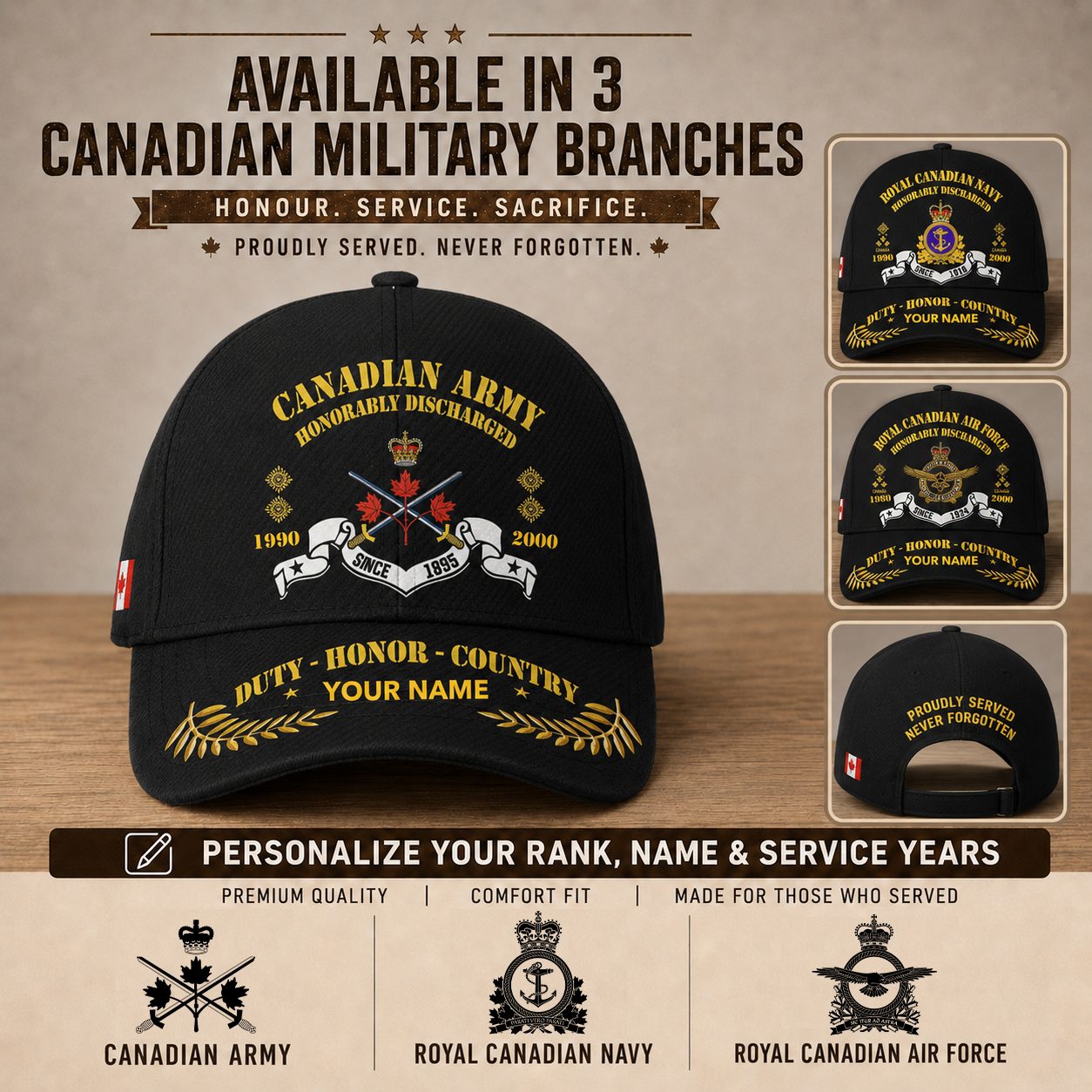 Canadian Military Cap - Honorable Discharge - Custom Name, Year and Rank - 1758153601
