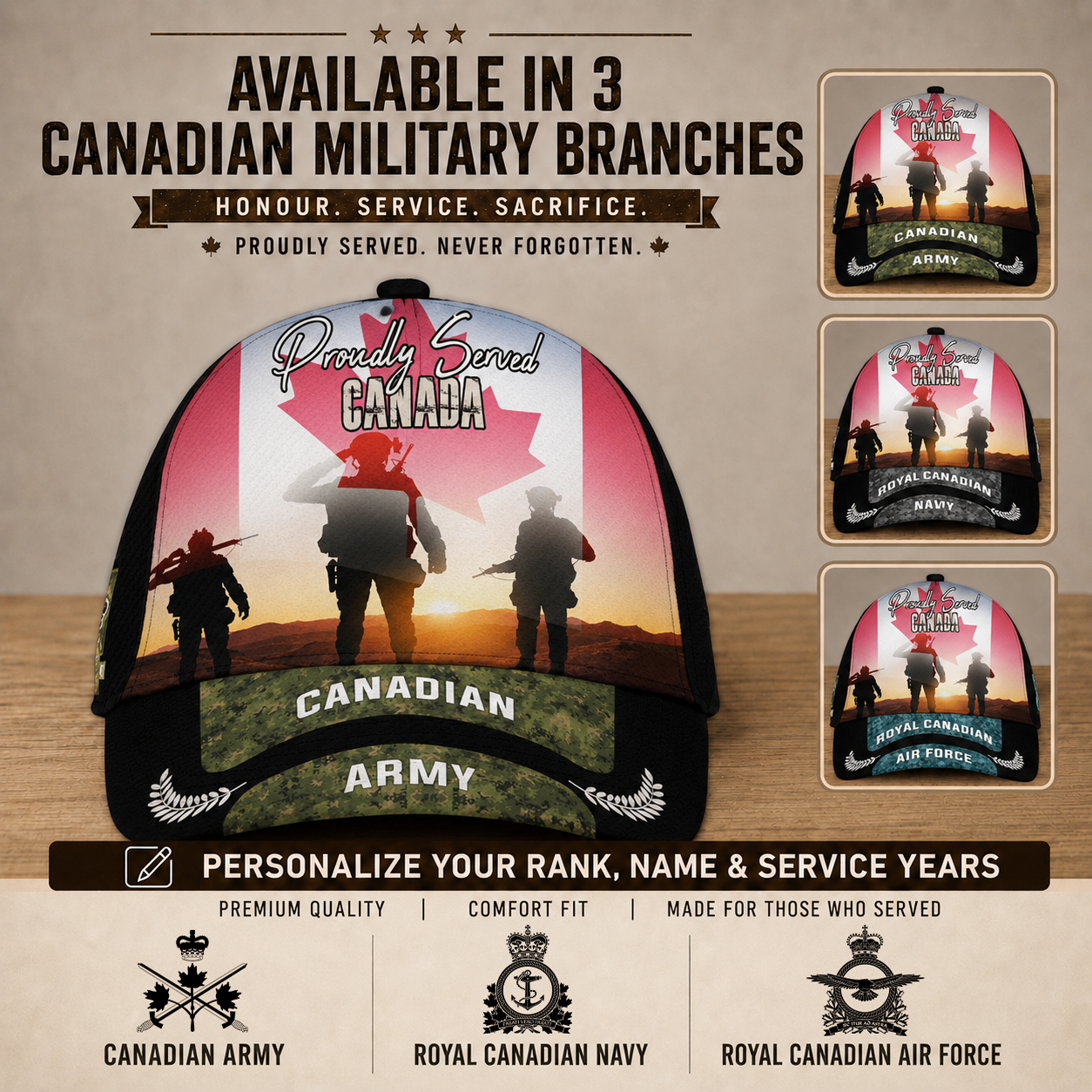 Personalized Rank And Name Canada Soldier/Veterans Baseball Cap - 17680032