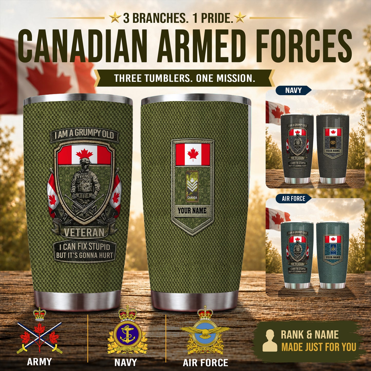 Personalized Canada Veteran/ Soldier With Rank And Name Camo Tumbler - 17727552