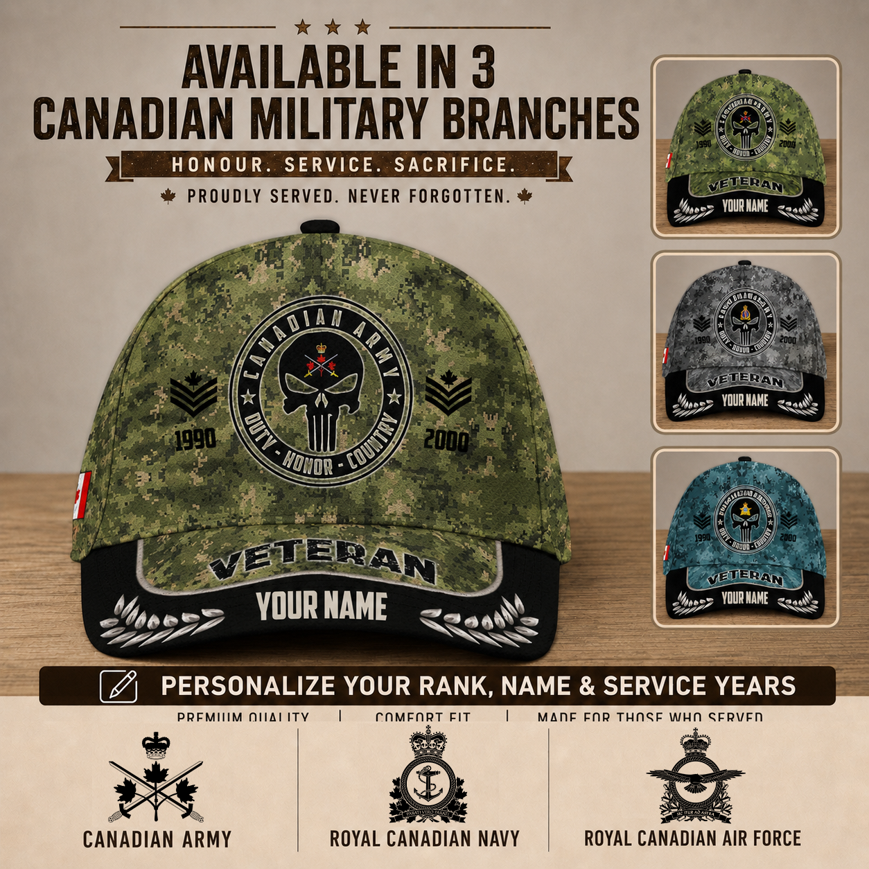 Canadian Veteran Cap – Customizable Rank, Name and Year - 1757462401