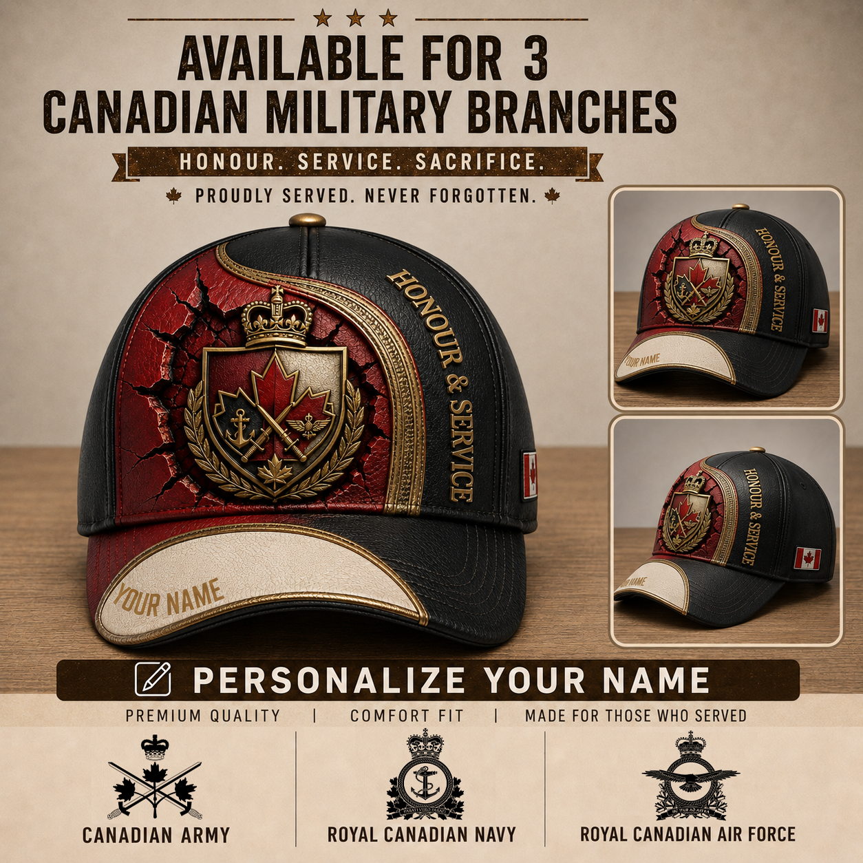 Personalized Name Canada Soldier/Veterans All Over Printed Baseball Cap - QK1779667210