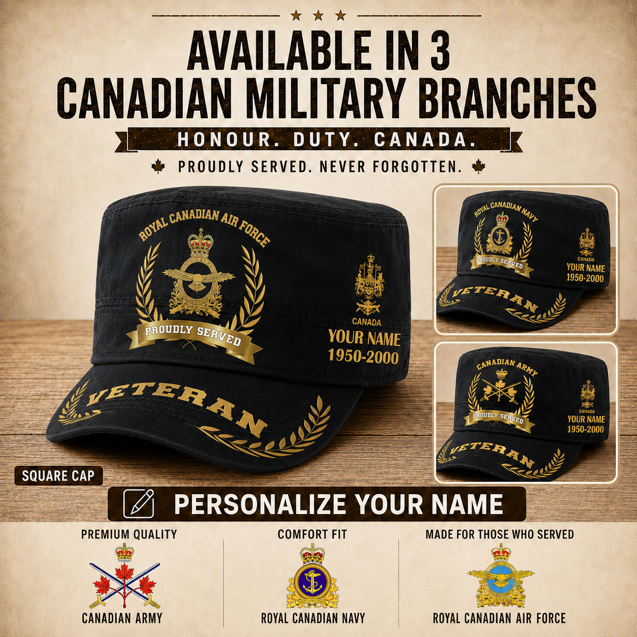 Personalized Canada Soldier/ Veteran With Name, Rank And Year Military Cap - 17397504