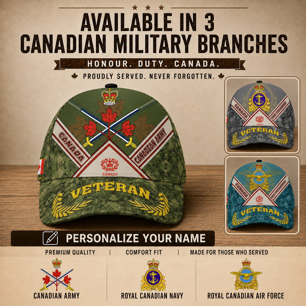Canadian Veteran Cap – Customizable Rank and Name - 17574624