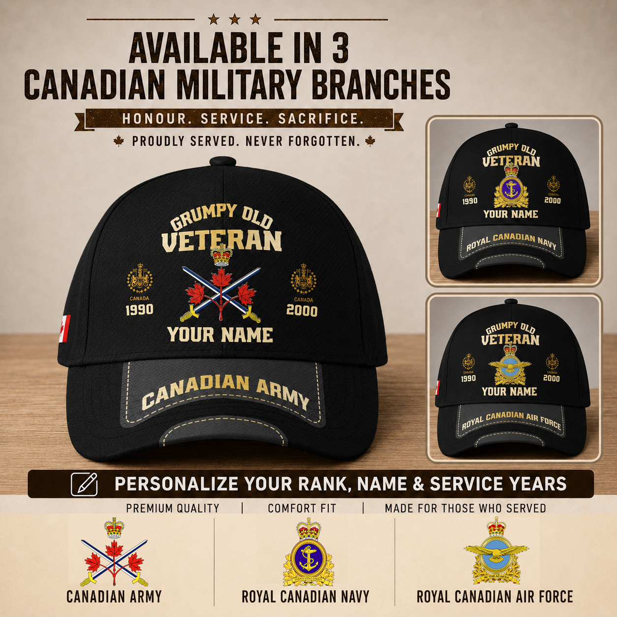 Canadian Veteran Cap – Customizable Rank, Name and Year - 1757376005
