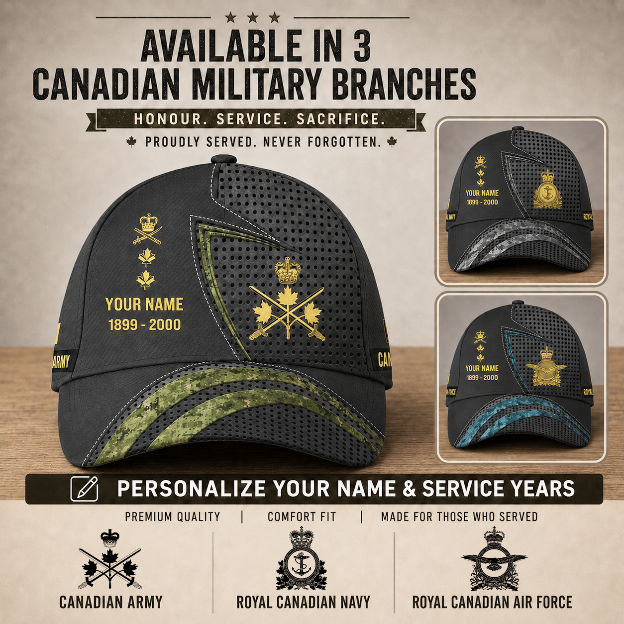 Personalized Rank, Year And Name Canada Soldier/Veterans Baseball Cap - 17418240
