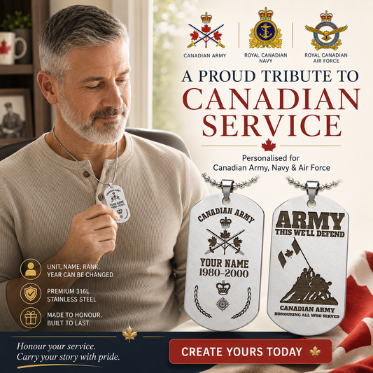 Personalized Canada Soldier/Veteran with Rank, Name & Year Dog Tag Necklace - 17657568