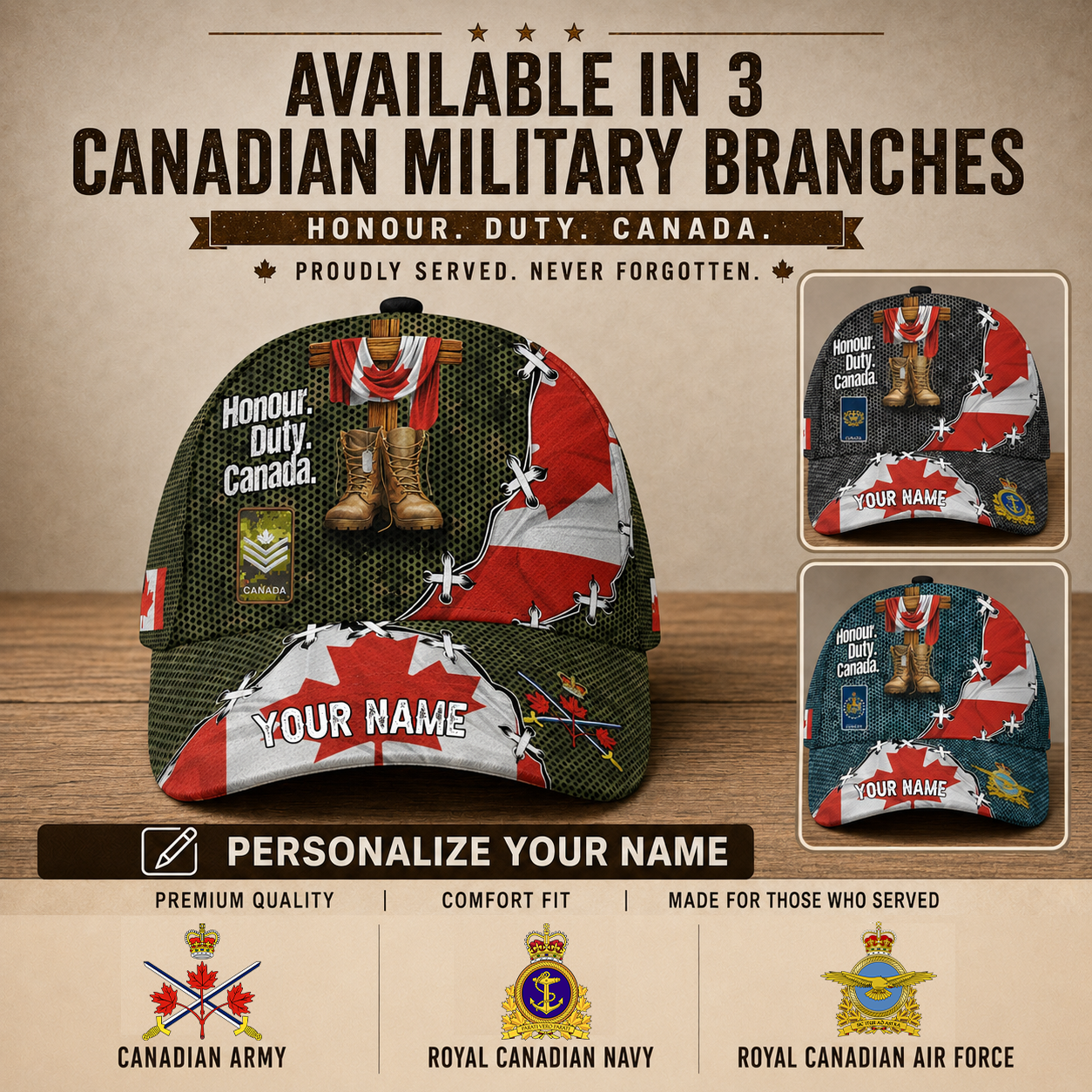 Personalized Rank And Name Canada Soldier/Veterans Baseball Cap - 17684352