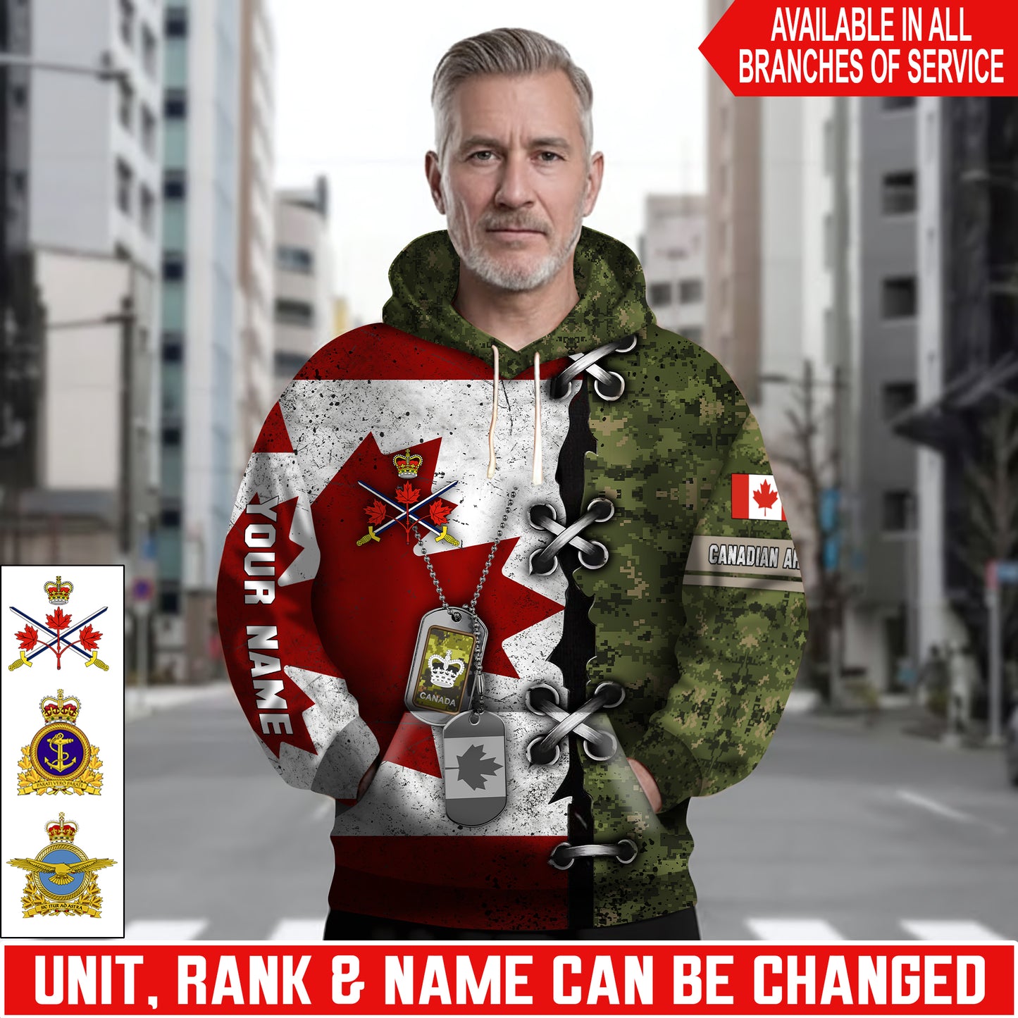 Personalized Canada Soldier/Veteran Camo with Name and Rank Hoodie All Over Printed - 17616096