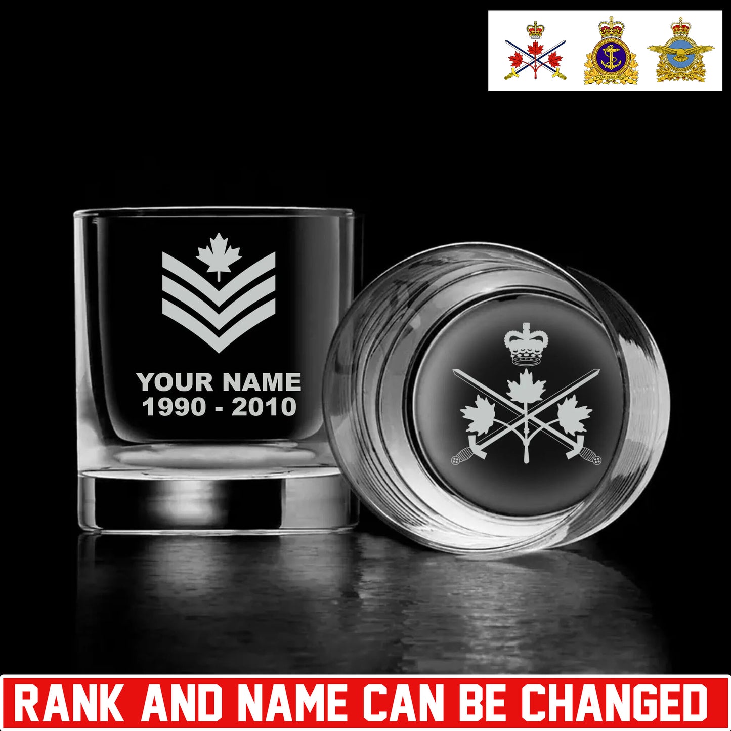 Personalized Canada Soldier/ Veteran With Rank And Name Whiskey Glass - 17696448