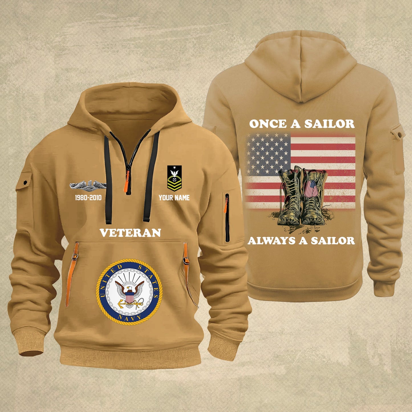 Navy Badge - Personalized US Soldier/ Veteran With Name And Rank Zip Hoodie Multicolor - 17044128