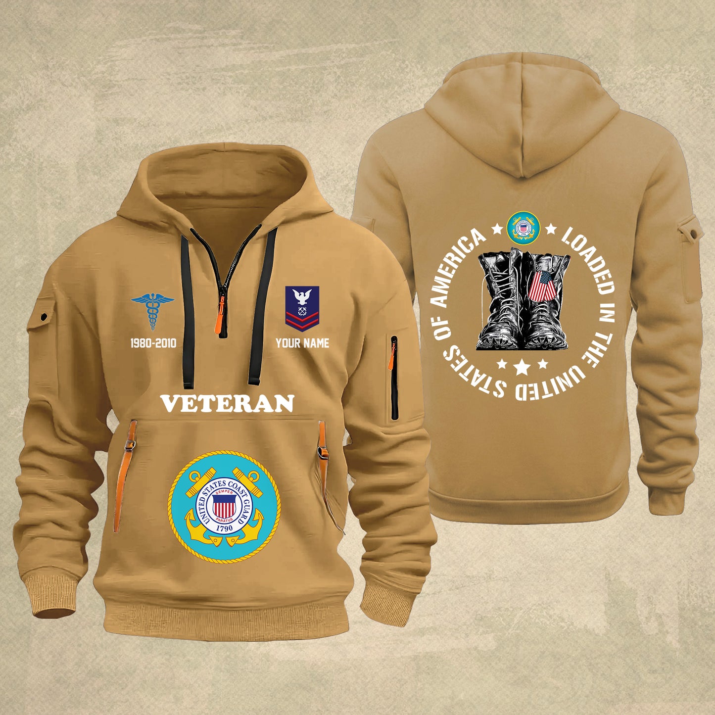Coast Guard Rating - Personalized U.S. Military Zip Hoodie Multicolor With American Flag – Custom Veteran Hoodie – Independence Day Hoodie - 17689536