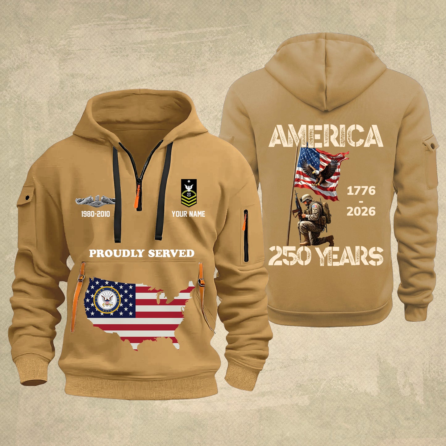 Navy Badge - Personalized America 250 Years Zip Hoodie Multicolor, Custom U.S. Soldier Branch Hoodie, Happy Independence Day, 4th Of July Zip Hoodie - 1769040002