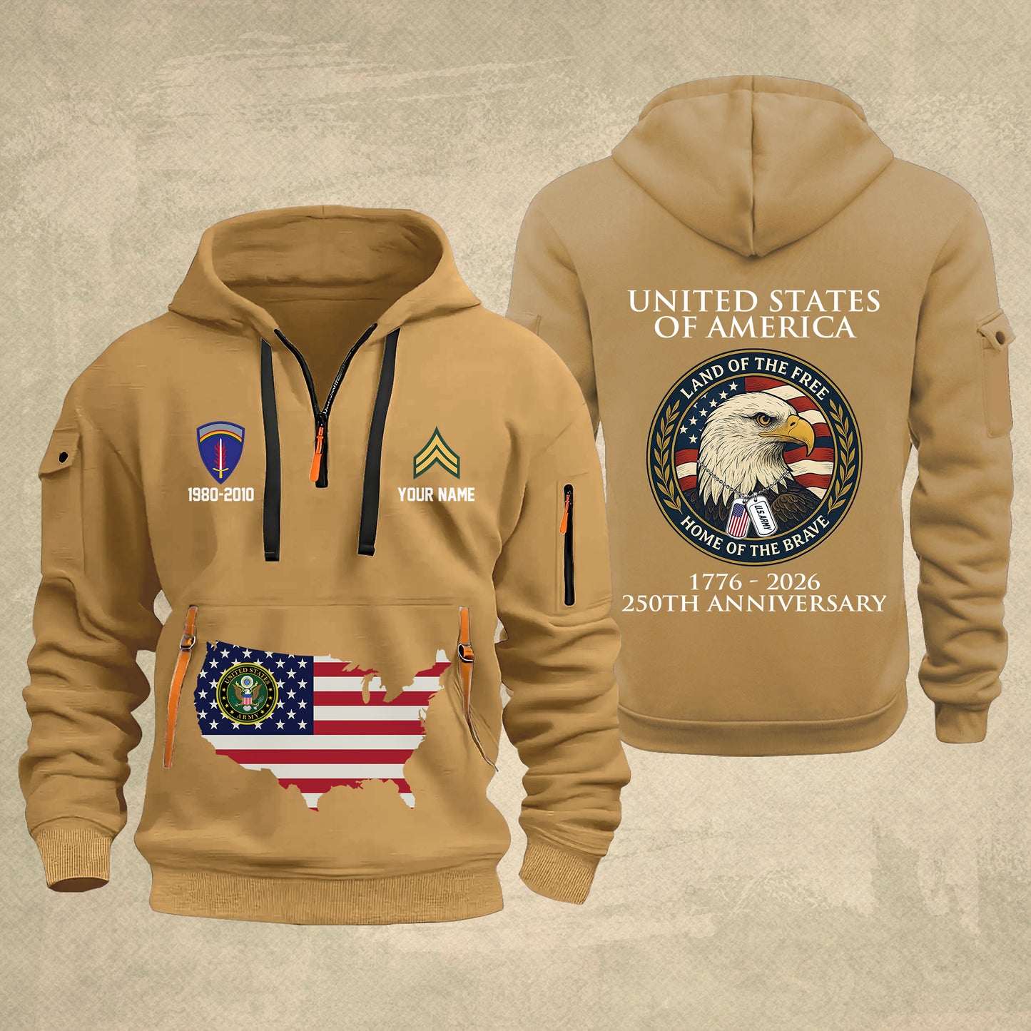 Army Division - Personalized 250th America Anniversary Zip Hoodie Multicolor, Land Of The Free Home Of The Brave Zip Hoodie, Custom Military Branch Hoodie - 17691264