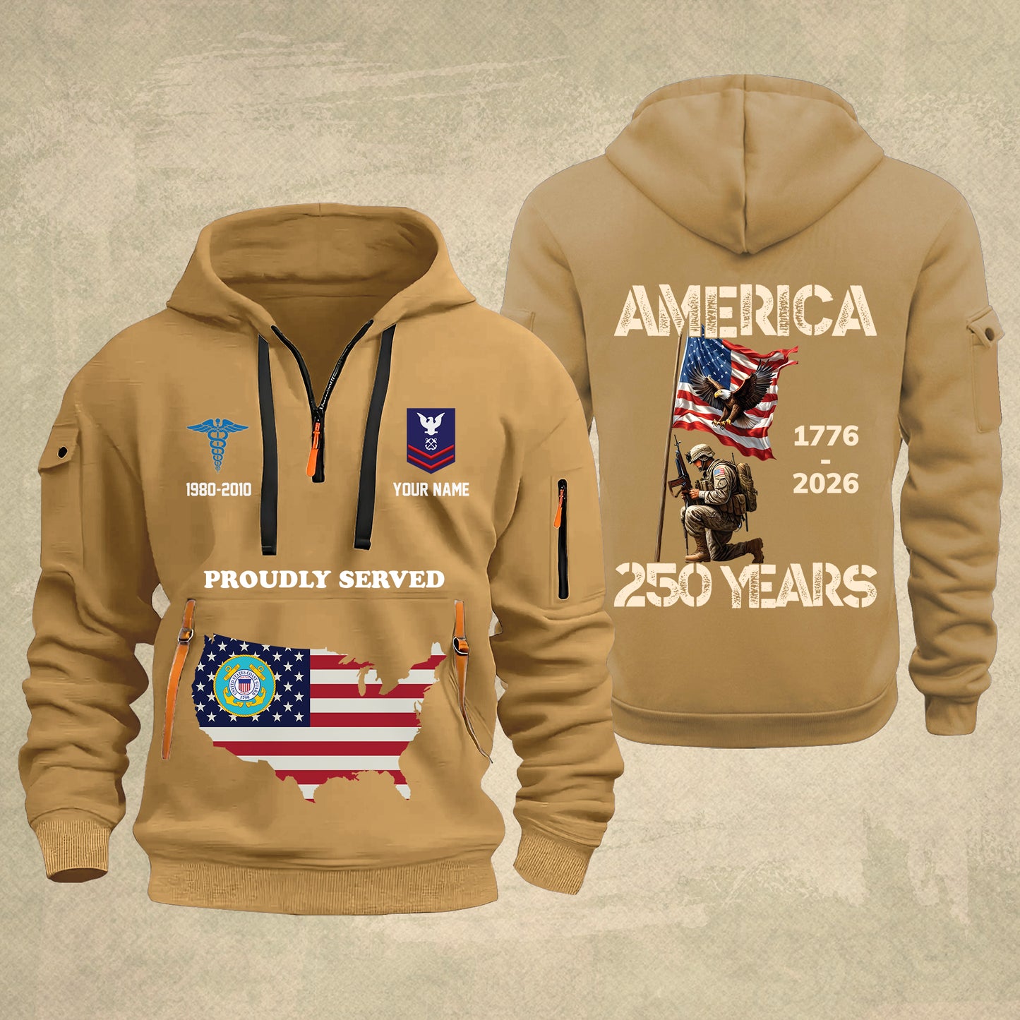 Coast Guard Rating - Personalized America 250 Years Zip Hoodie Multicolor, Custom U.S. Soldier Branch Hoodie, Happy Independence Day, 4th Of July Zip Hoodie - 1769040002