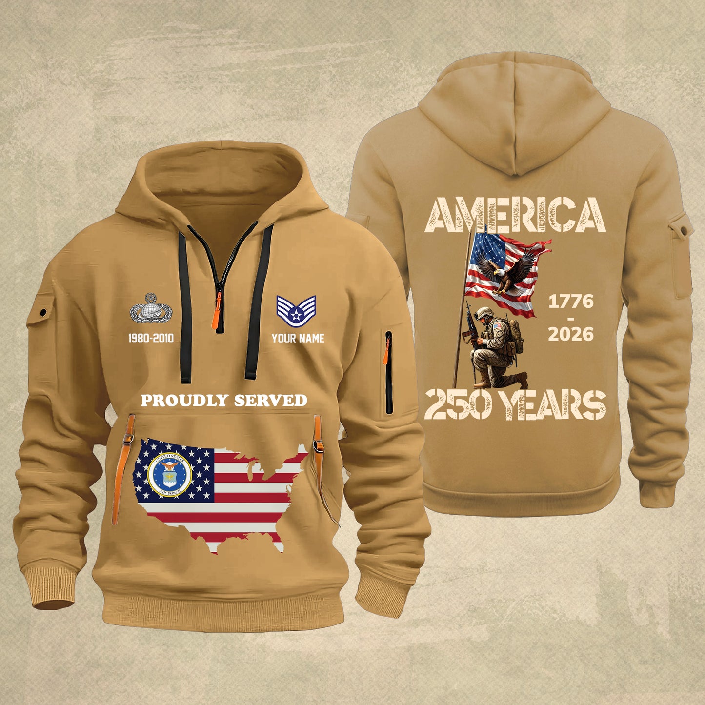 Air Force Badge - Personalized America 250 Years Zip Hoodie Multicolor, Custom U.S. Soldier Branch Hoodie, Happy Independence Day, 4th Of July Zip Hoodie - 1769040002