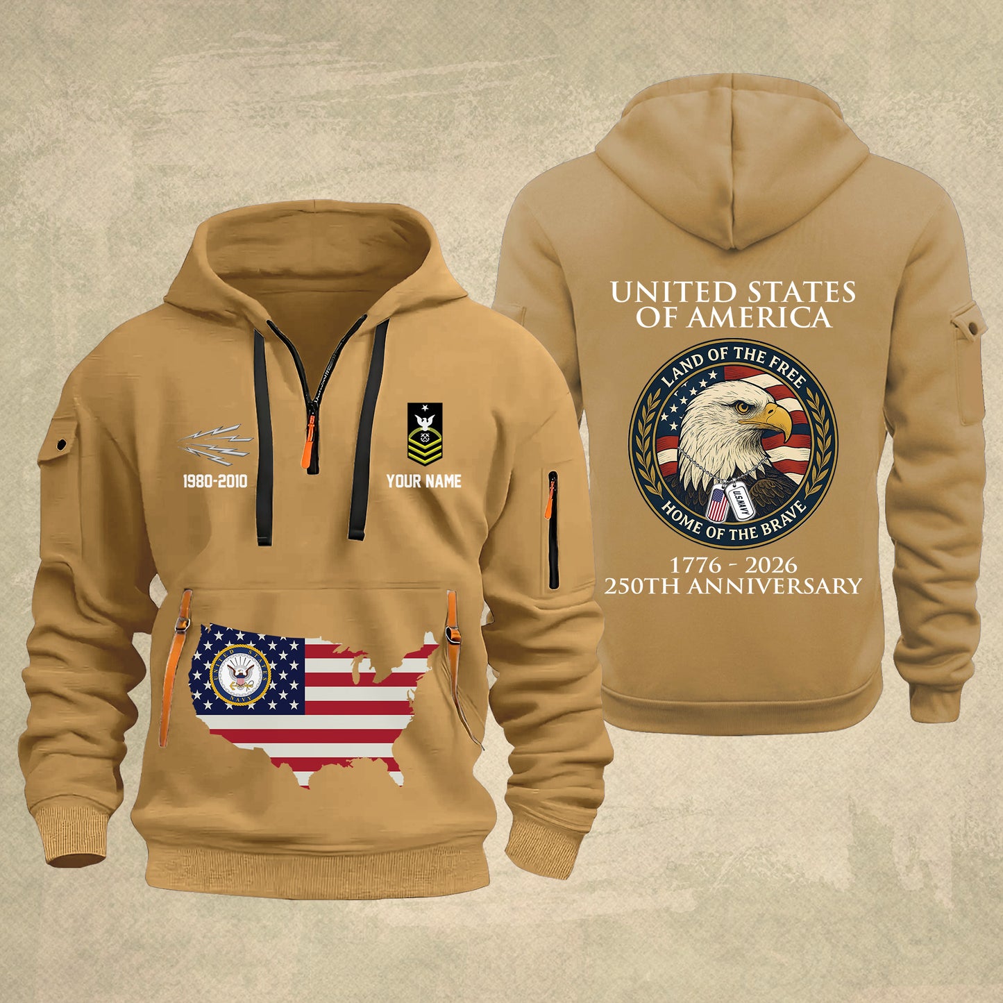 Navy Rating - Personalized 250th America Anniversary Zip Hoodie Multicolor, Land Of The Free Home Of The Brave Zip Hoodie, Custom Military Branch Hoodie - 17691264