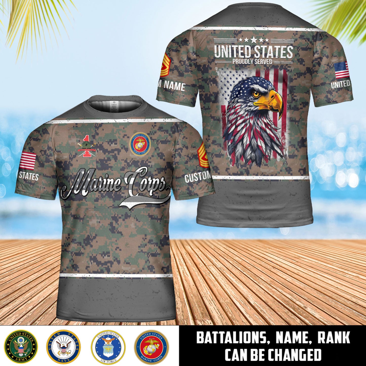 Marine Battalions - Personalized US Soldier/Veteran Camo with Rank, Name & Year T-Shirt All Over Printed - 17757792