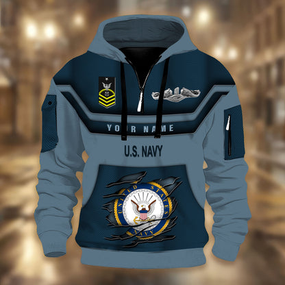 Navy Badge - Personalized US Soldier/ Veteran 3D Half-zip Hoodie -17508096