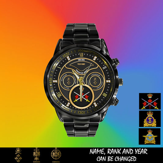 Personalized Canada Soldier/ Veteran With Name, Rank And Year Black Stainless Steel Watch - 17286660 - Gold Version