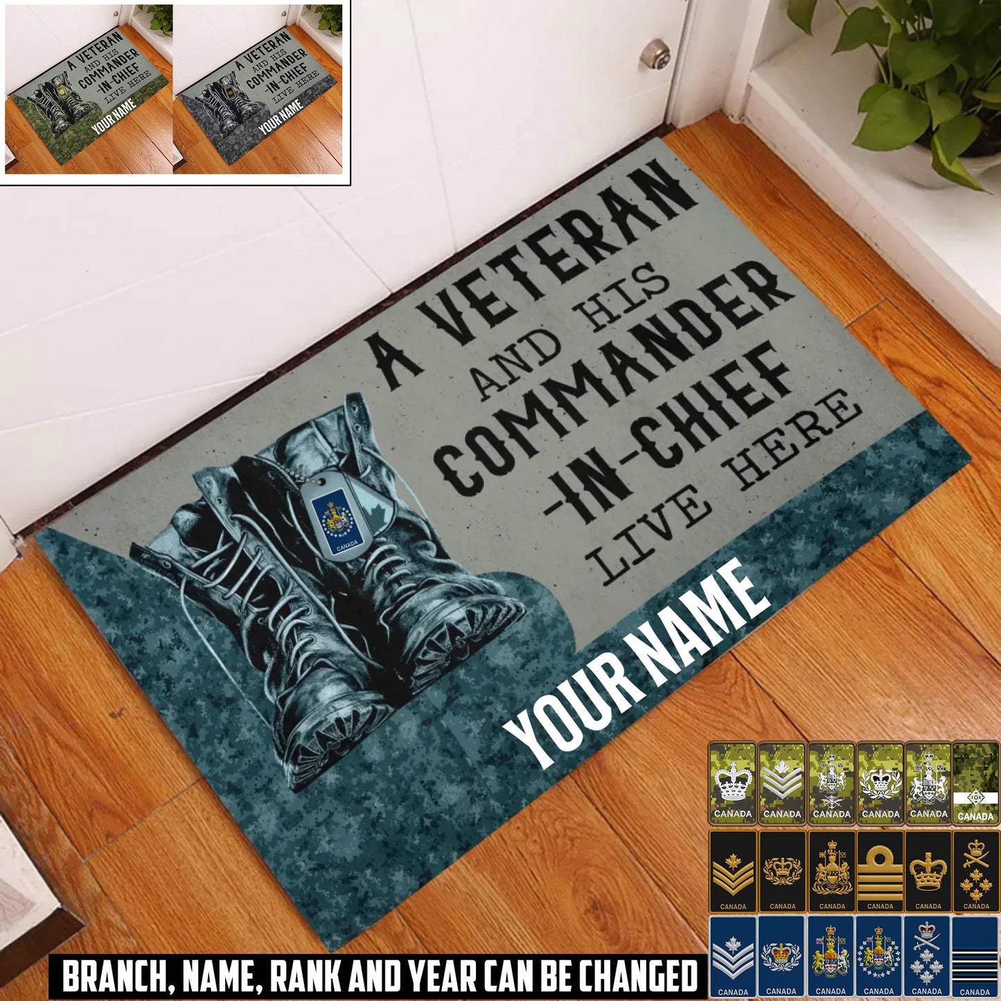 Personalized Canada Soldier/ Veteran Camo With Name And Rank Doormat 3D Printed - 17428608