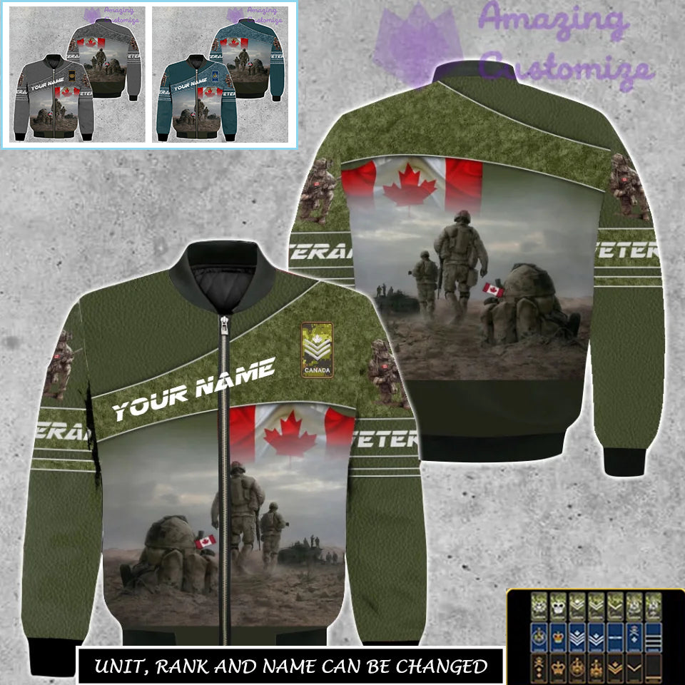 Personalized Canada Soldier/Veteran Camo with Name, Rank Bomber All Over Printed - 17265312