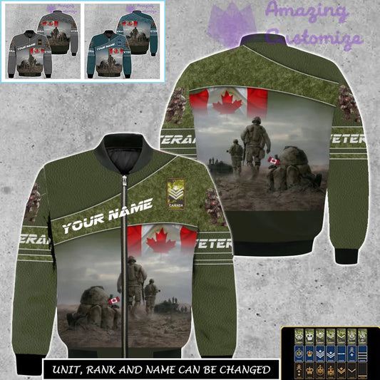 Personalized Canada Soldier/Veteran Camo with Name, Rank Bomber All Over Printed - 17265312