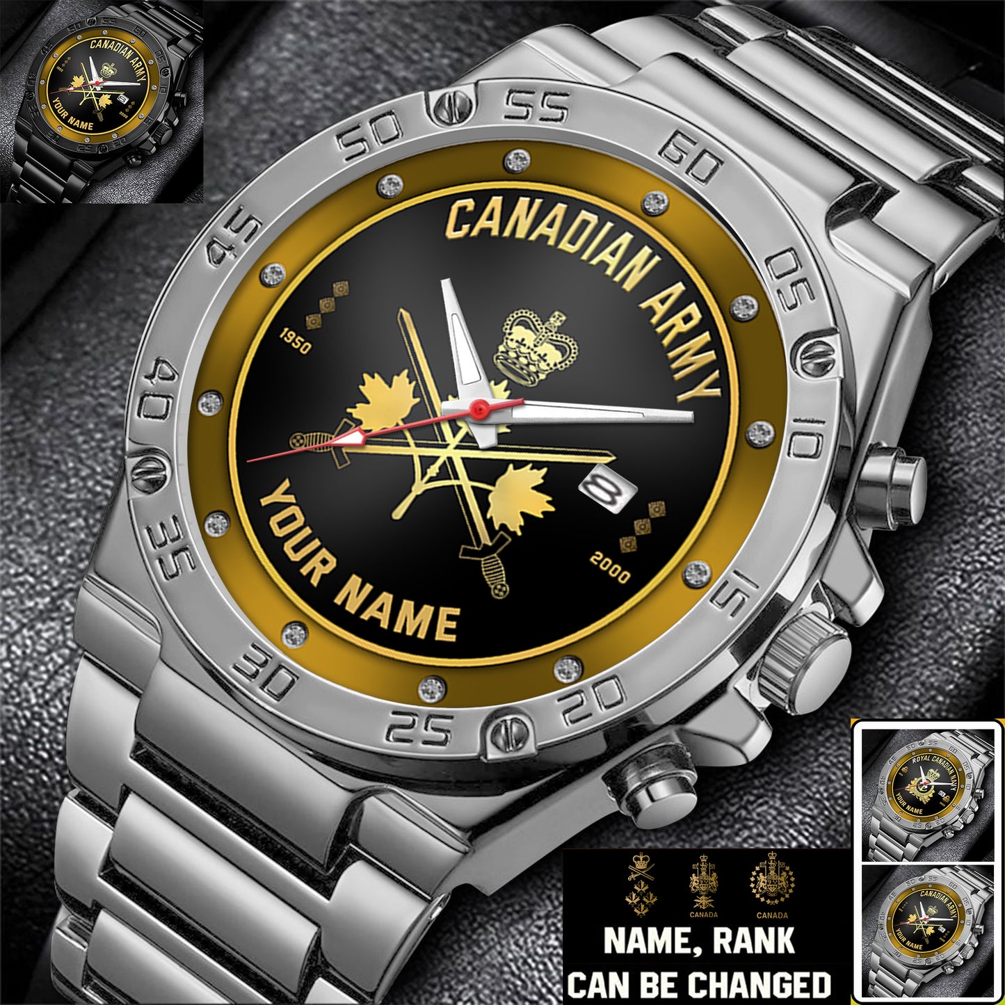 Personalized Canada Soldier/ Veteran With Name, Rank And Year Gentleman Stainless Steel Watch - 17387136