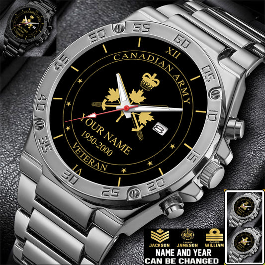 Personalized Canada Soldier/ Veteran With Name And Year Gentleman Stainless Steel Watch - 17391456