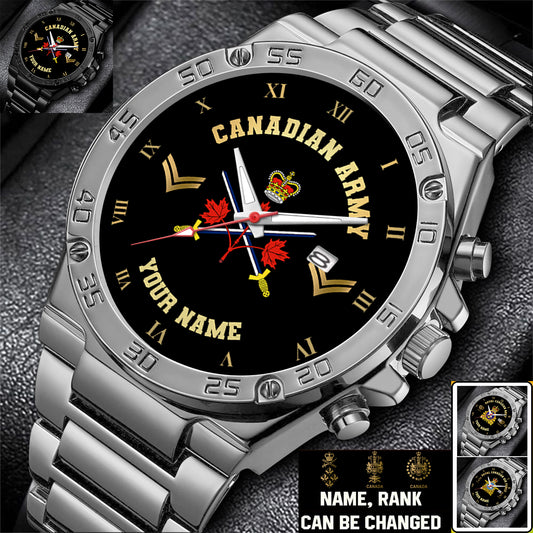 Personalized Canada Soldier/ Veteran With Name And Rank Gentleman Stainless Steel Watch - 17388864