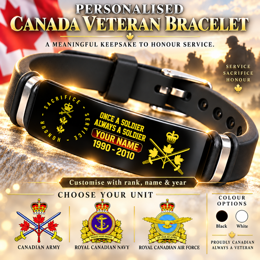 Personalized Canada Soldier/ Veteran With Rank, Name And Year Bracelet - 17452800
