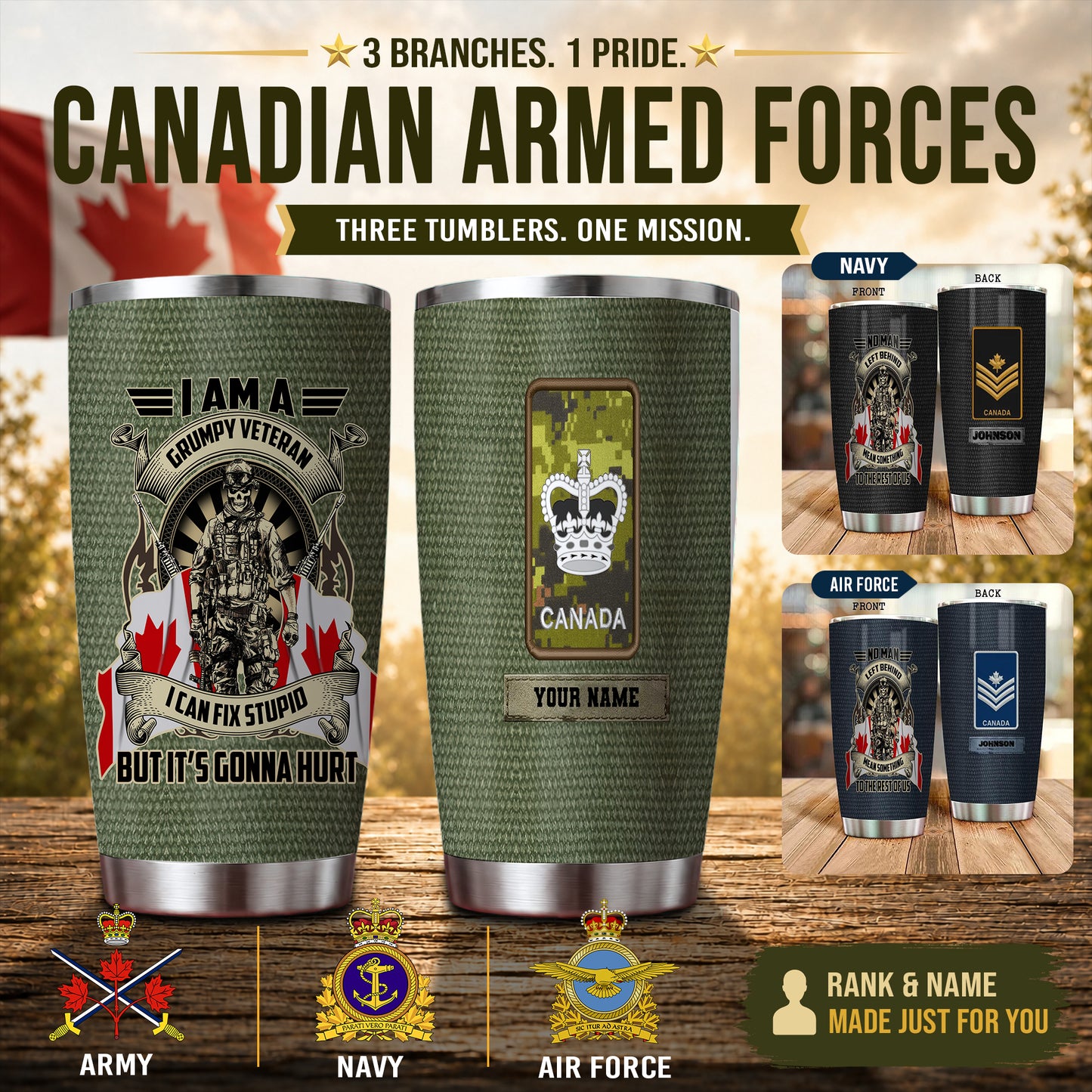 Personalized Canadian Veteran/ Soldier Camo Tumbler All Over Printed - 2212220005