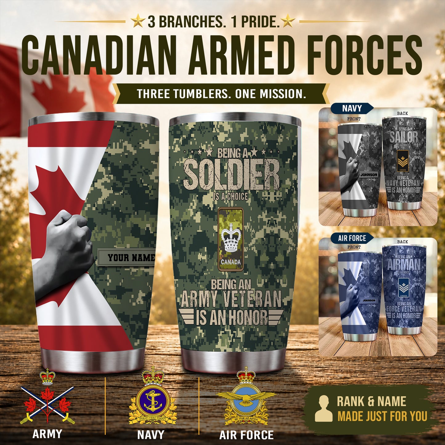 Personalized Canadian Veteran/ Soldier Camo Tumbler All Over Printed 2212220018