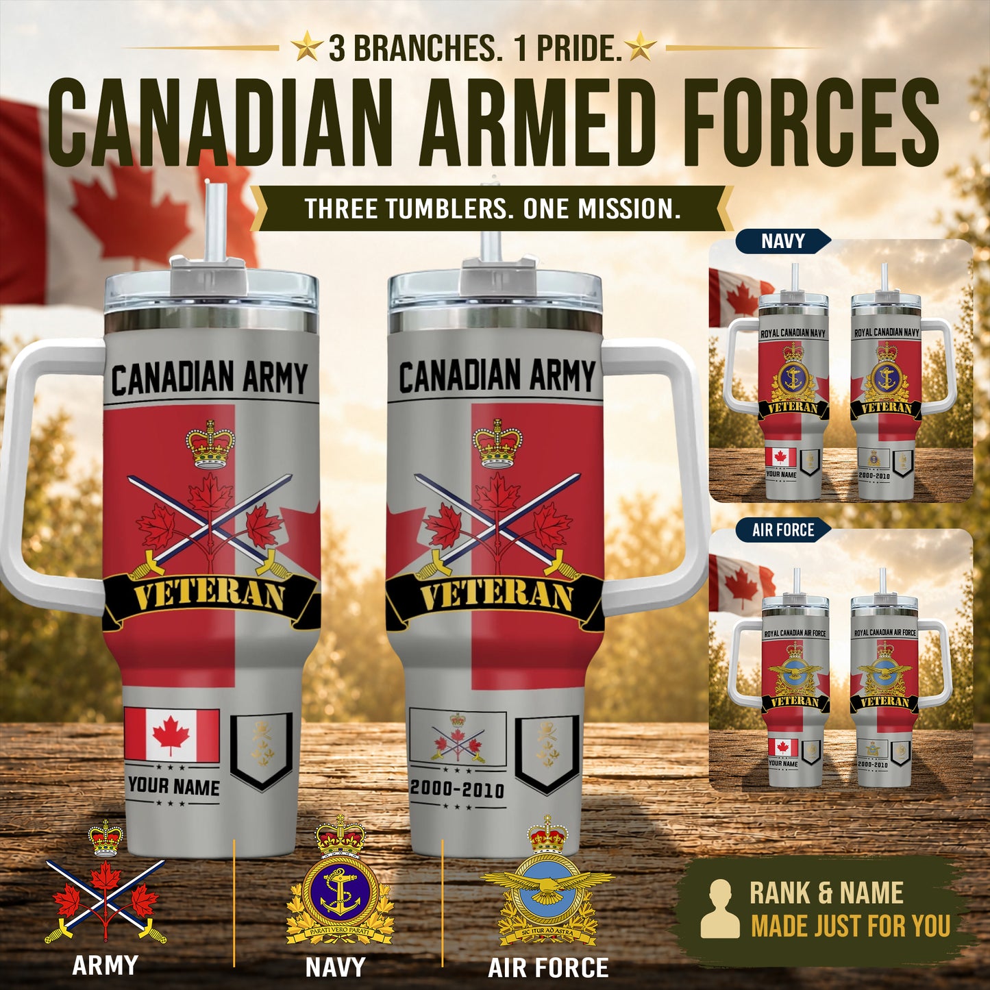 Personalized Canada Veteran/ Soldier With Rank, Year And Name Camo Tumbler - 17652384