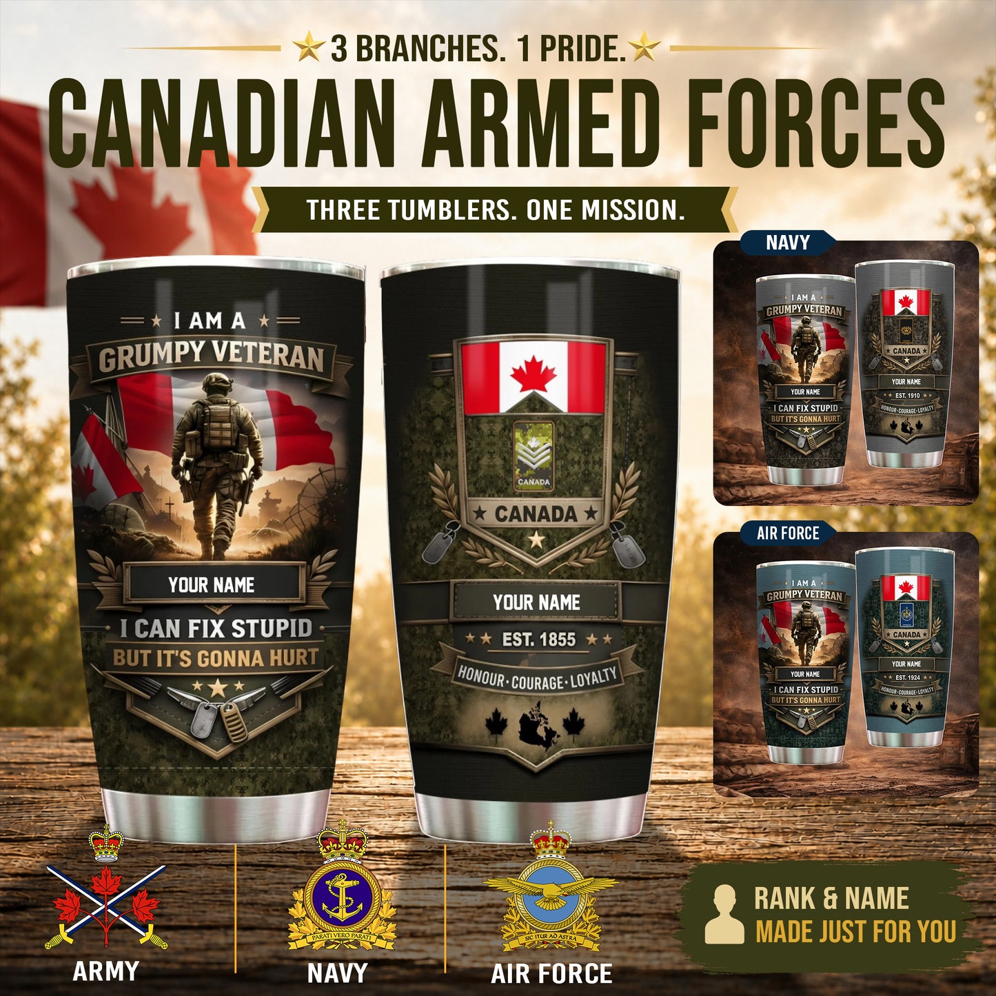 Personalized Canada Veteran/ Soldier With Rank And Name Camo Tumbler - 17731872