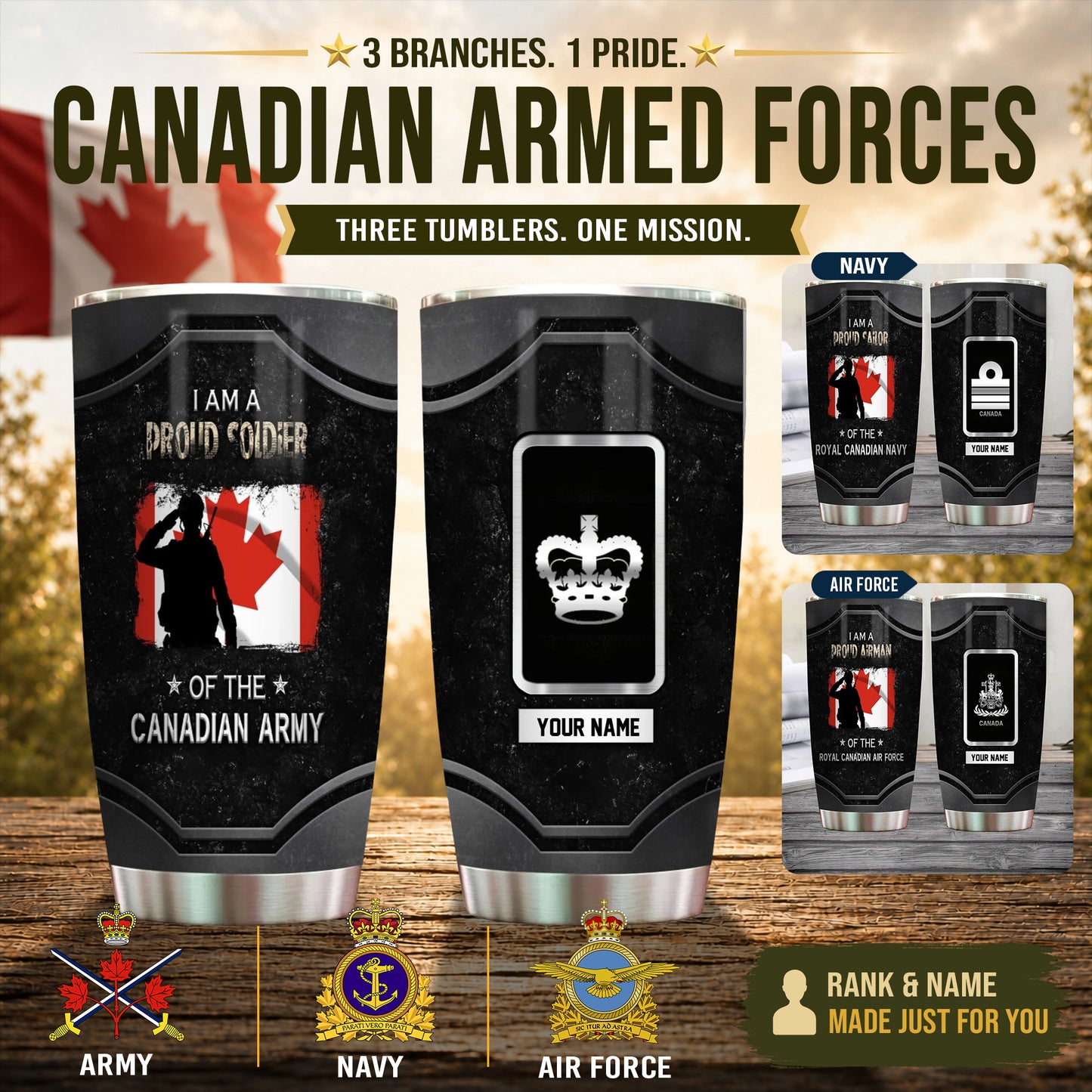 Personalized Canada Veteran/ Soldier With Rank And Name Camo Tumbler - 1756080001