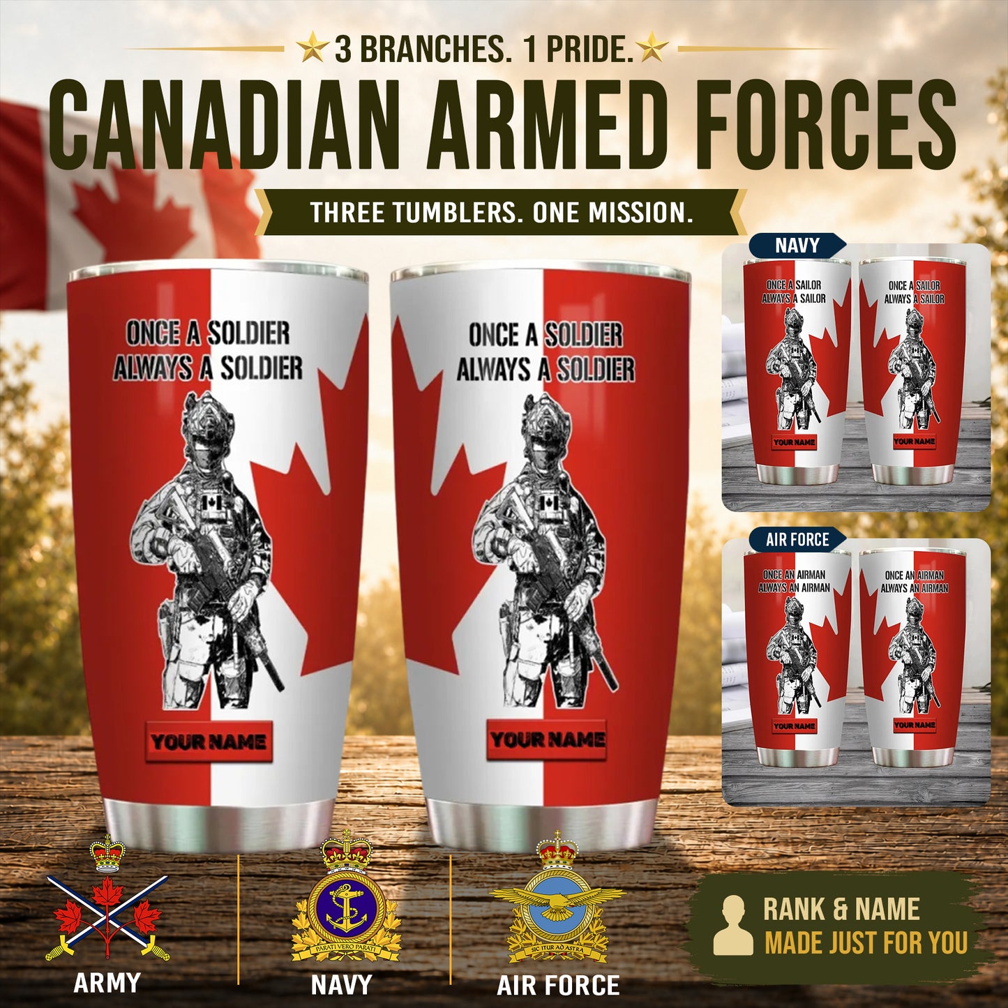 Personalized Canadian Veteran/ Soldier With Rank And Name Camo Tumbler All Over Printed - 1707091211