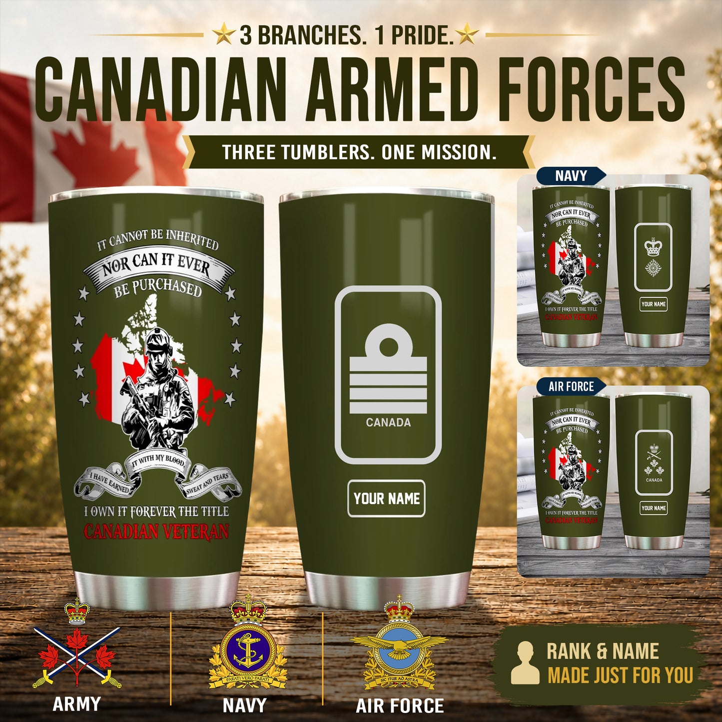 Personalized Canada Veteran/ Soldier With Rank And Name Camo Tumbler - 17561664