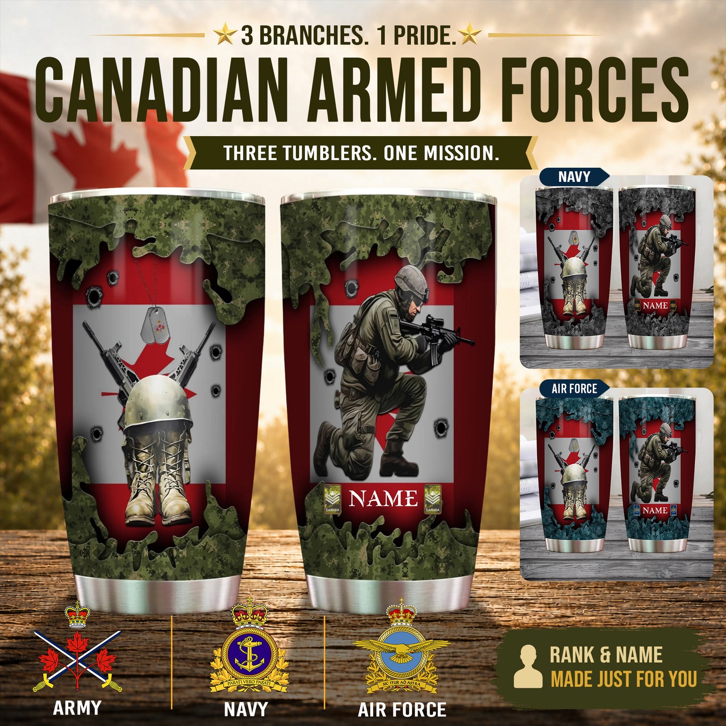 Personalized Canada Veteran/ Soldier With Rank And Name Camo Tumbler - 1761264001