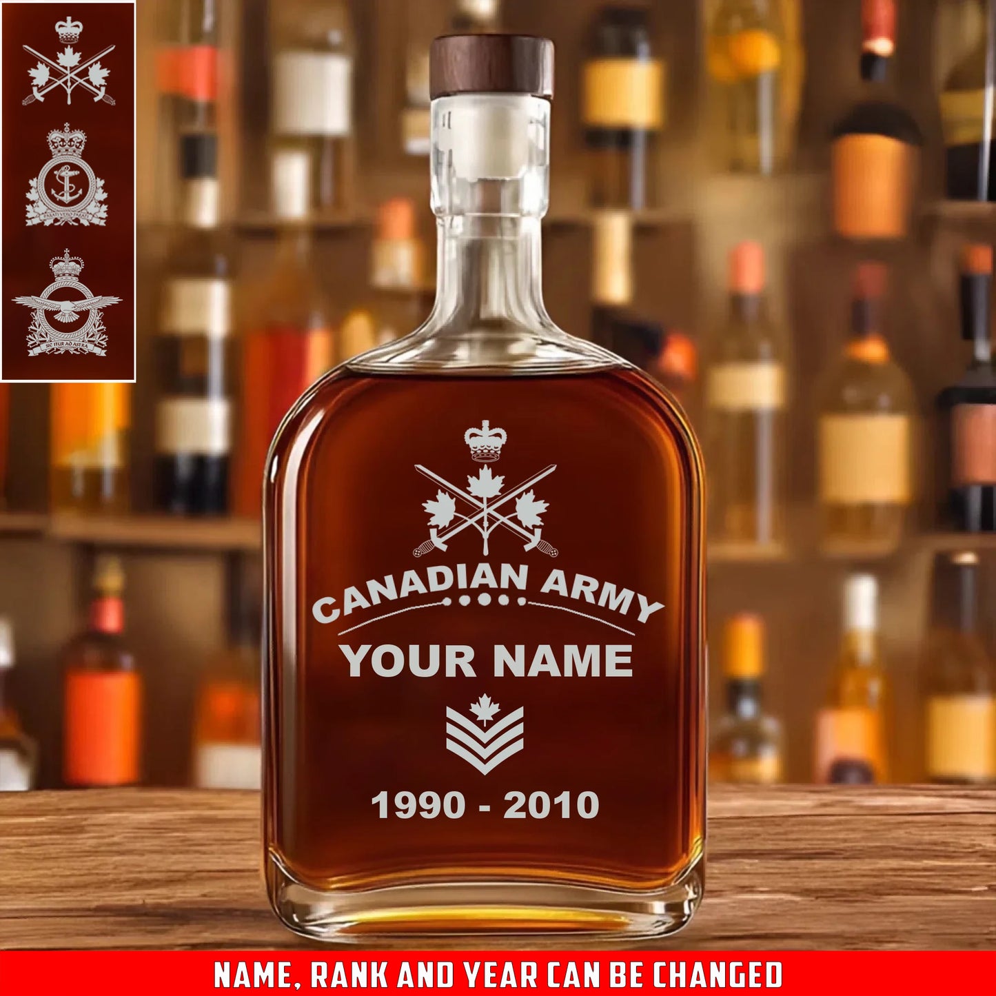 Personalized Canada Soldier/ Veteran With Rank, Name And Year Whiskey Bottle Glass - 17727552
