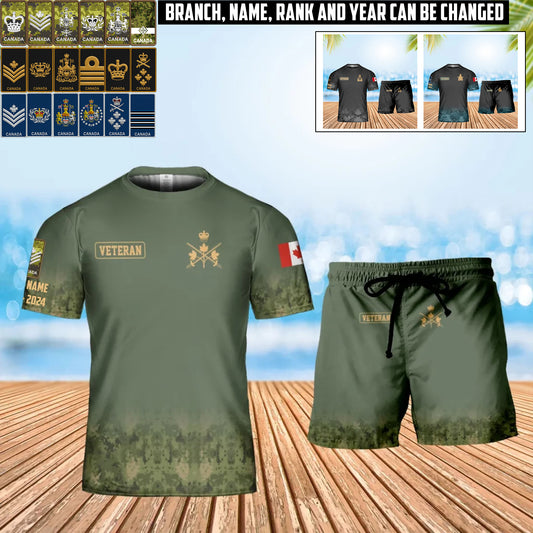 Personalized Canada Soldier/ Veteran Camo With Name, Year And Rank Combo T-Shirt + Short 3D Printed  - 17407872