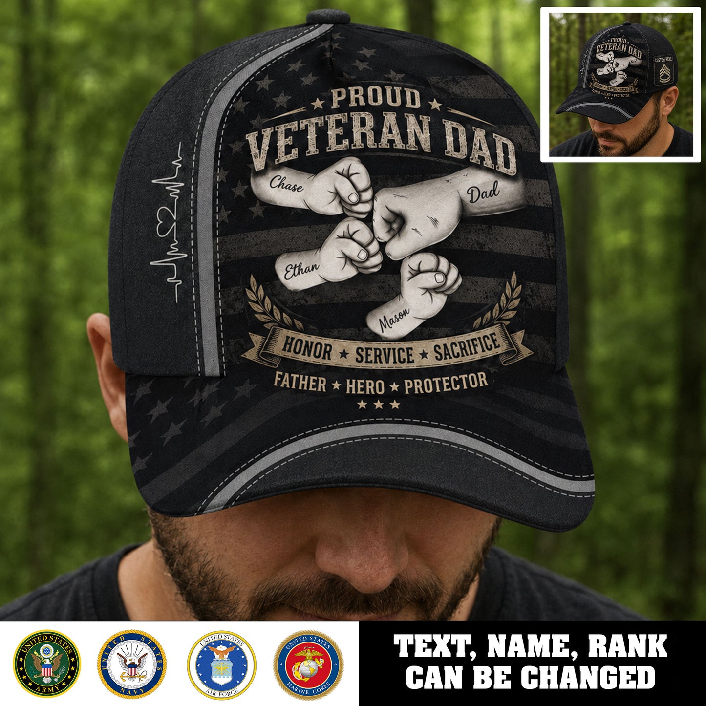 U.S. Air Force - Custom Best Dad Ever Cap, Personalized Name & Rank Cap - 1778544003