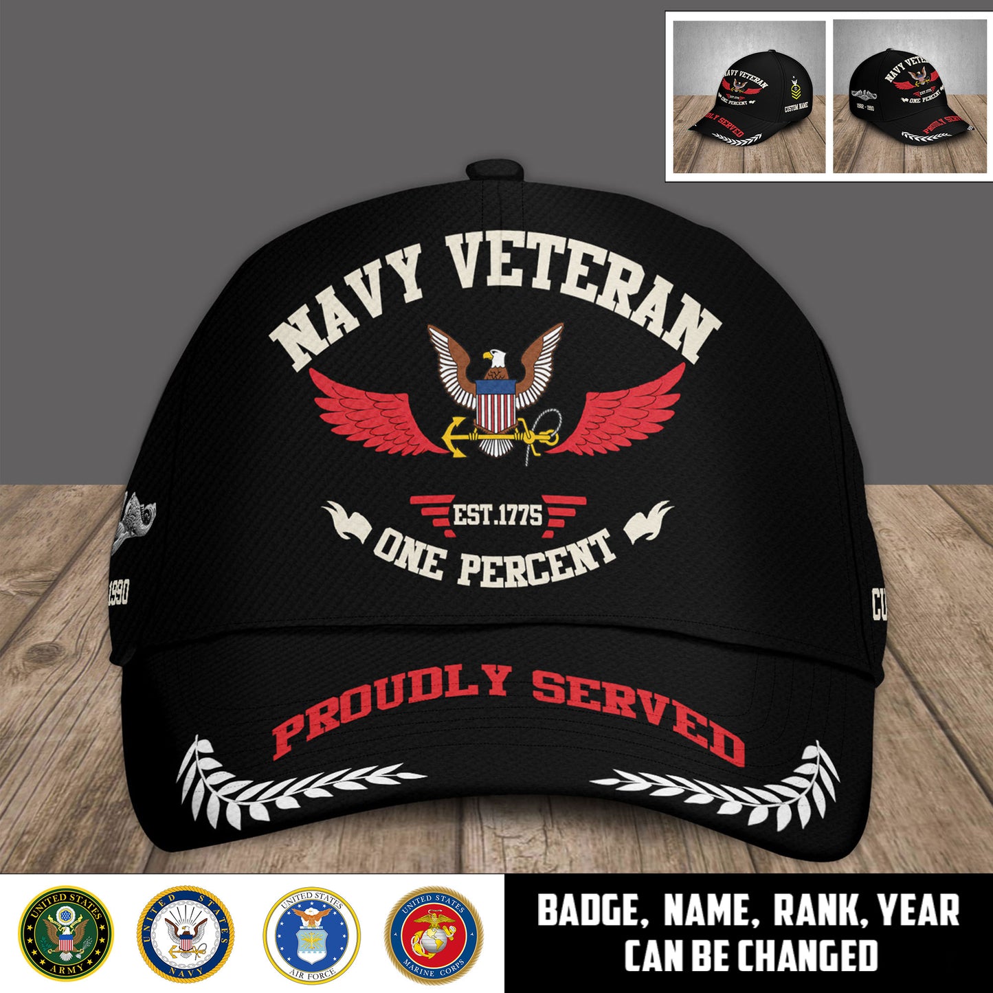 Navy Badge - Personalized Military Cap, USA Cap, Custom Military Branch, Patriotic Gift - 1778457601