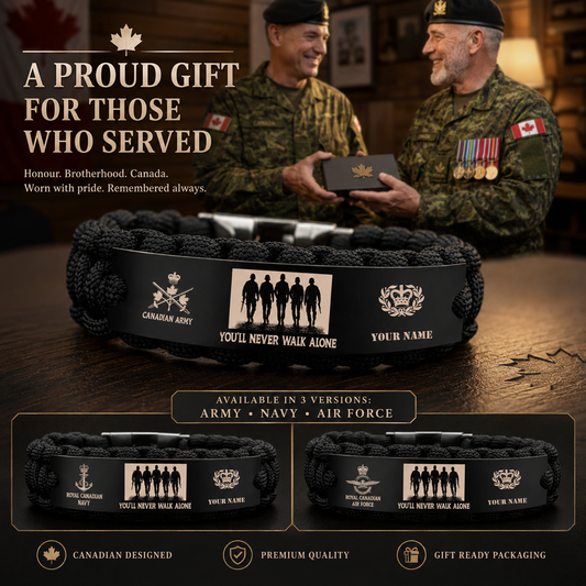 Personalized Canada Soldier/ Veteran Engraved Military Paracord Bracelet With Name And Rank - 17751744